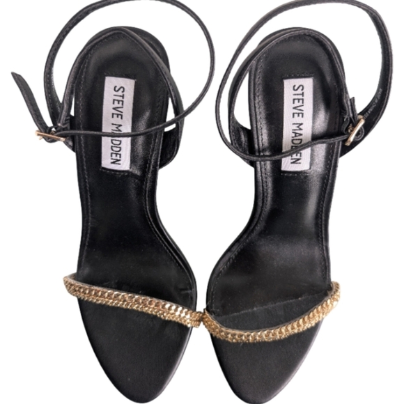 Steve Madden Marie Black Strappy Heels Gold Chain Detail Size 6.5 - Picture 3 of 8